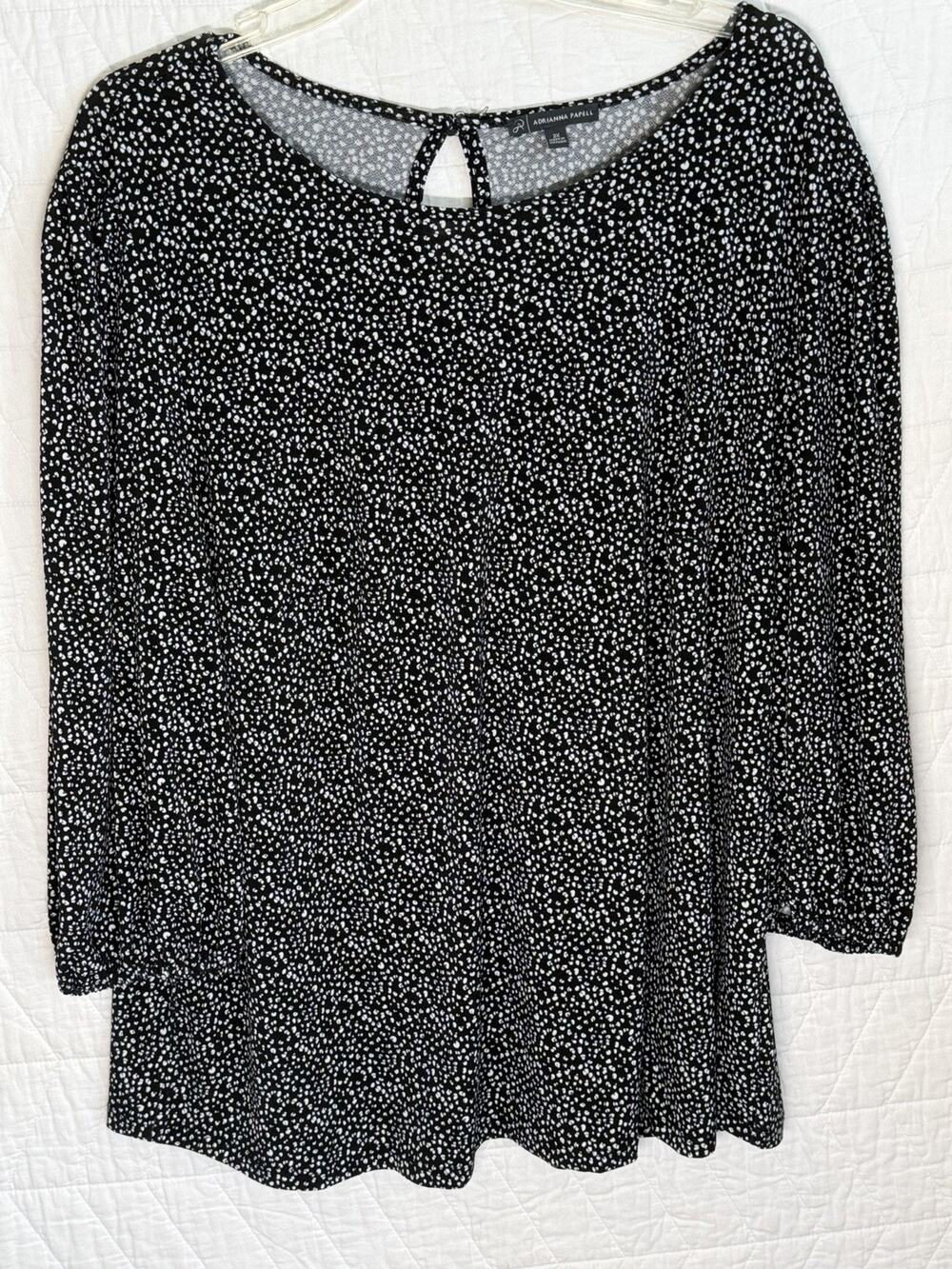 Adrianna Papell Blouse 2x Flowy Polka Dot Top Stretchy Black Career